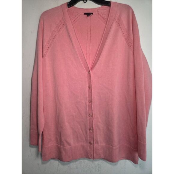 Talbots Pink Open Eyelet Detail Knit Cotton Tunic Cardigan Sweater size Medium - Picture 4 of 5